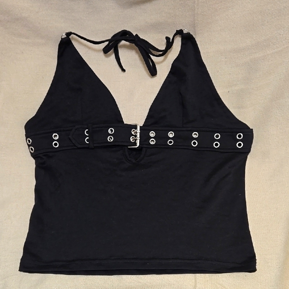 Black Halter Top with Silver Accents